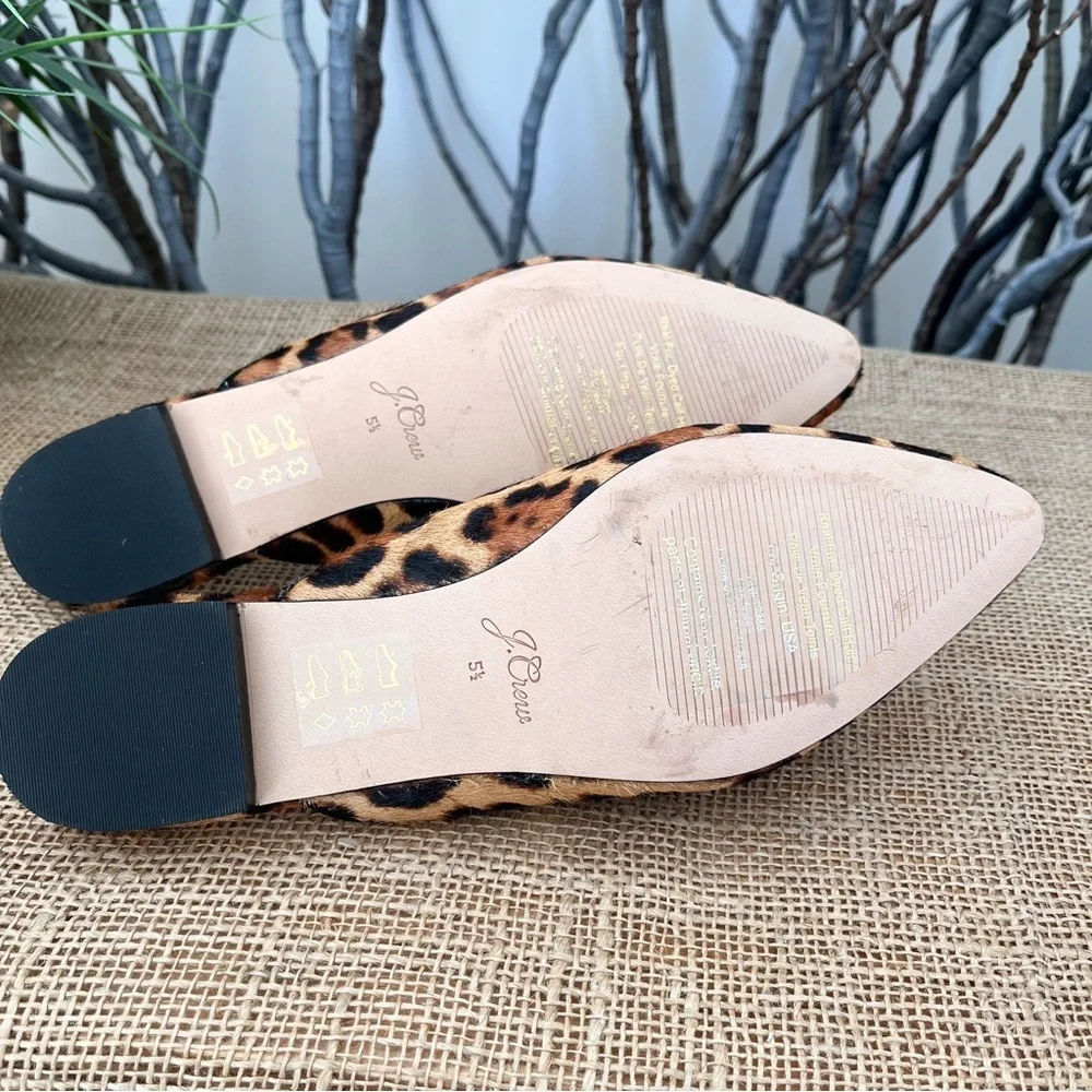 J. Crew Leopard Calf Hair Pointed Toe Flat Slides Size 5.5